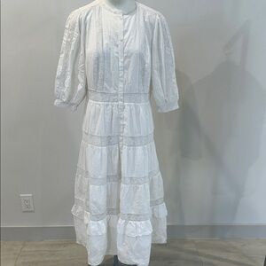 NWT Love Shack Fancy Chic White Button-Up 3/4" Sleeve Dress Sz 10